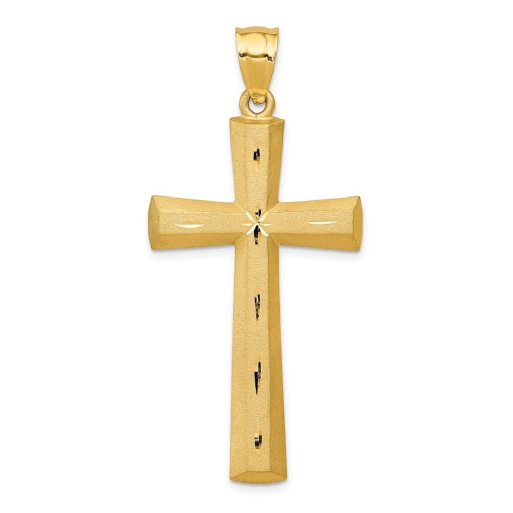 14k Yellow Gold Satin & Diamond-Cut 2D Cross Pendant, 23 x 50mm